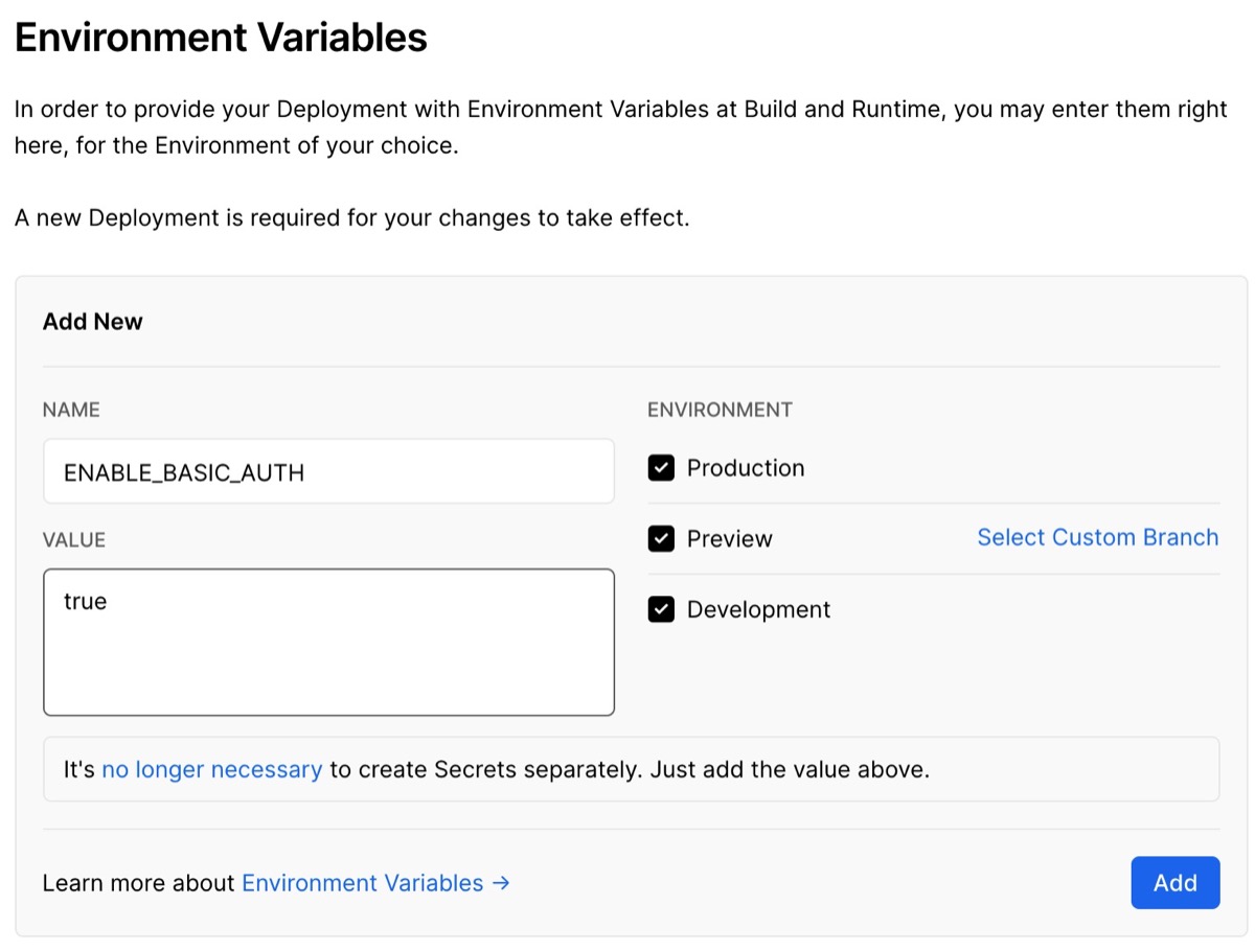Vercelの環境変数にENABLE_BASIC_AUTHを追加