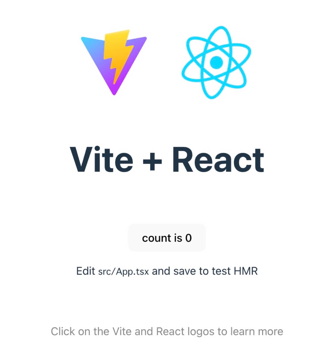 ローカルホストにアクセスするとViteのReact環境が立ち上がる