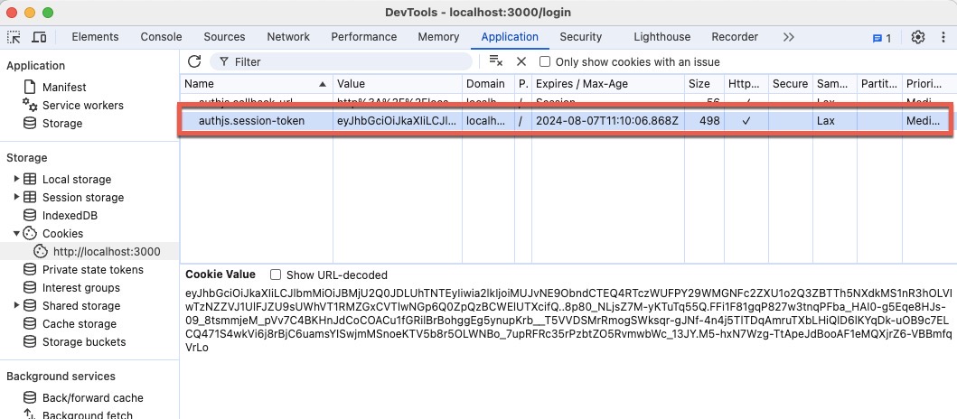 cookieに authjs.session-token という名前でJWTとして保存されている